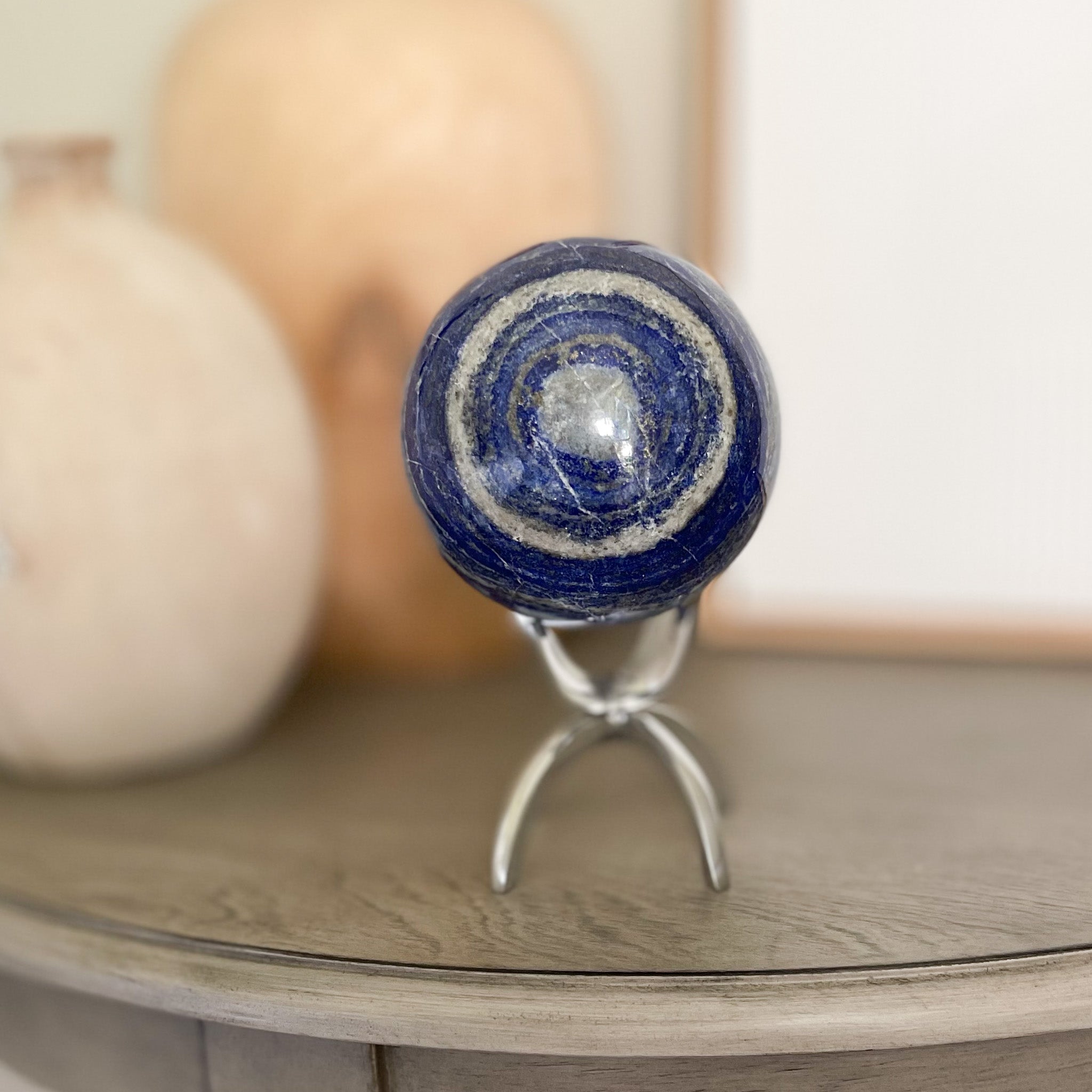 Lapis Lazuli Sphere on Silver Stand, Lapis Home Accessories, Home Accessories OKC