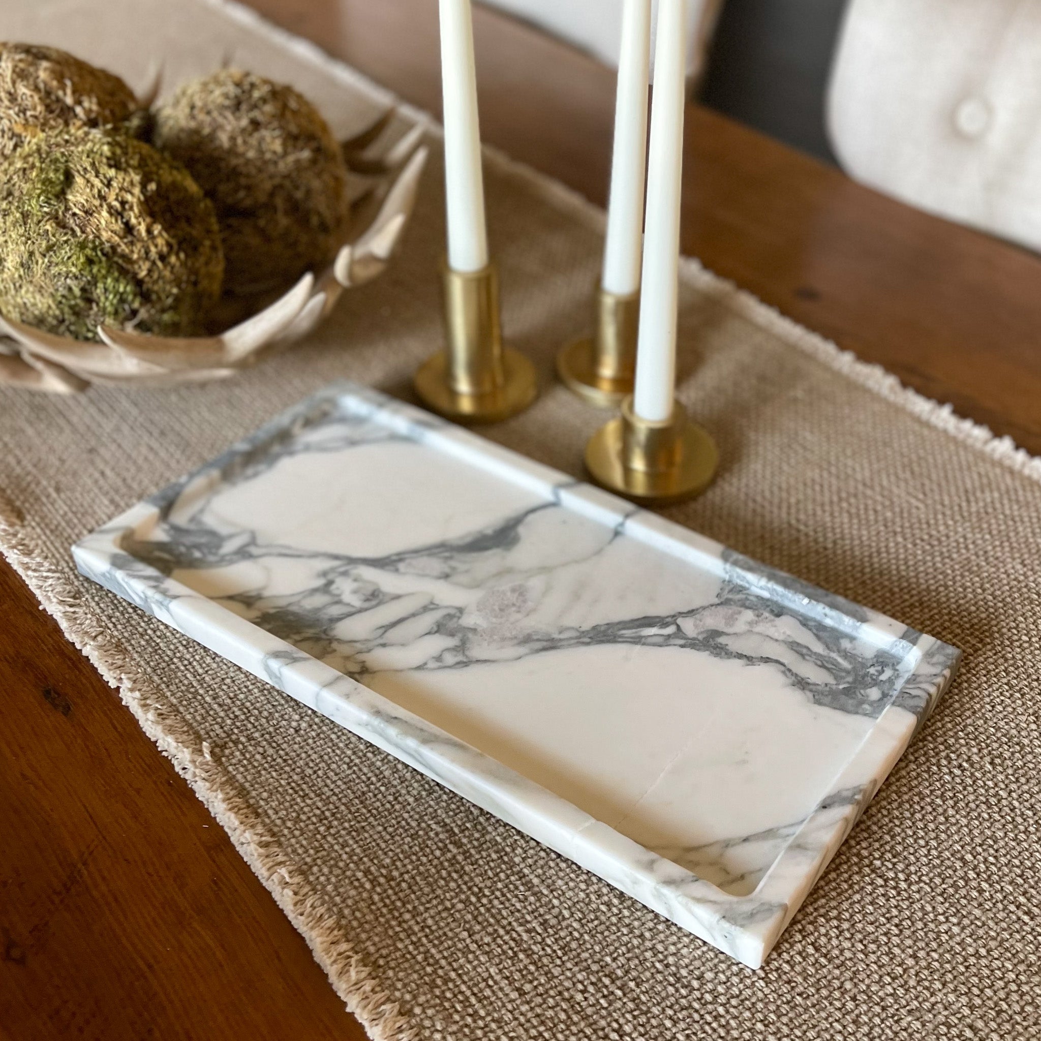 White and Black Marble Tray, Marble Coffee Table Tray