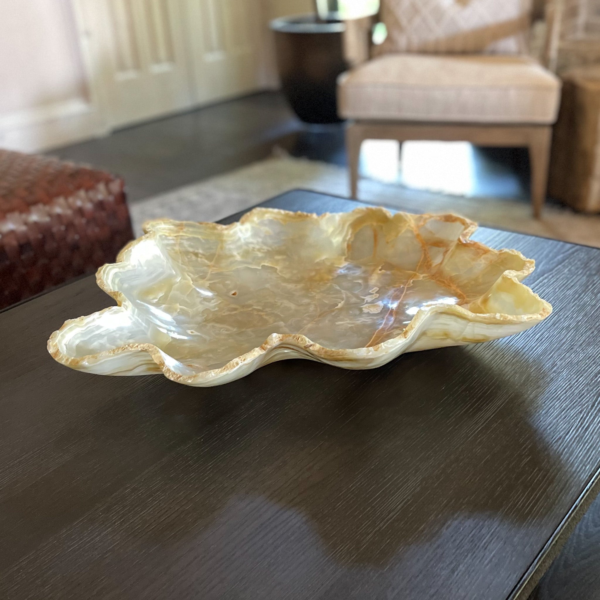 Large Hand Carved Earth Tone Onyx Bowl,Onyx Home Decor, Natural Home Accents