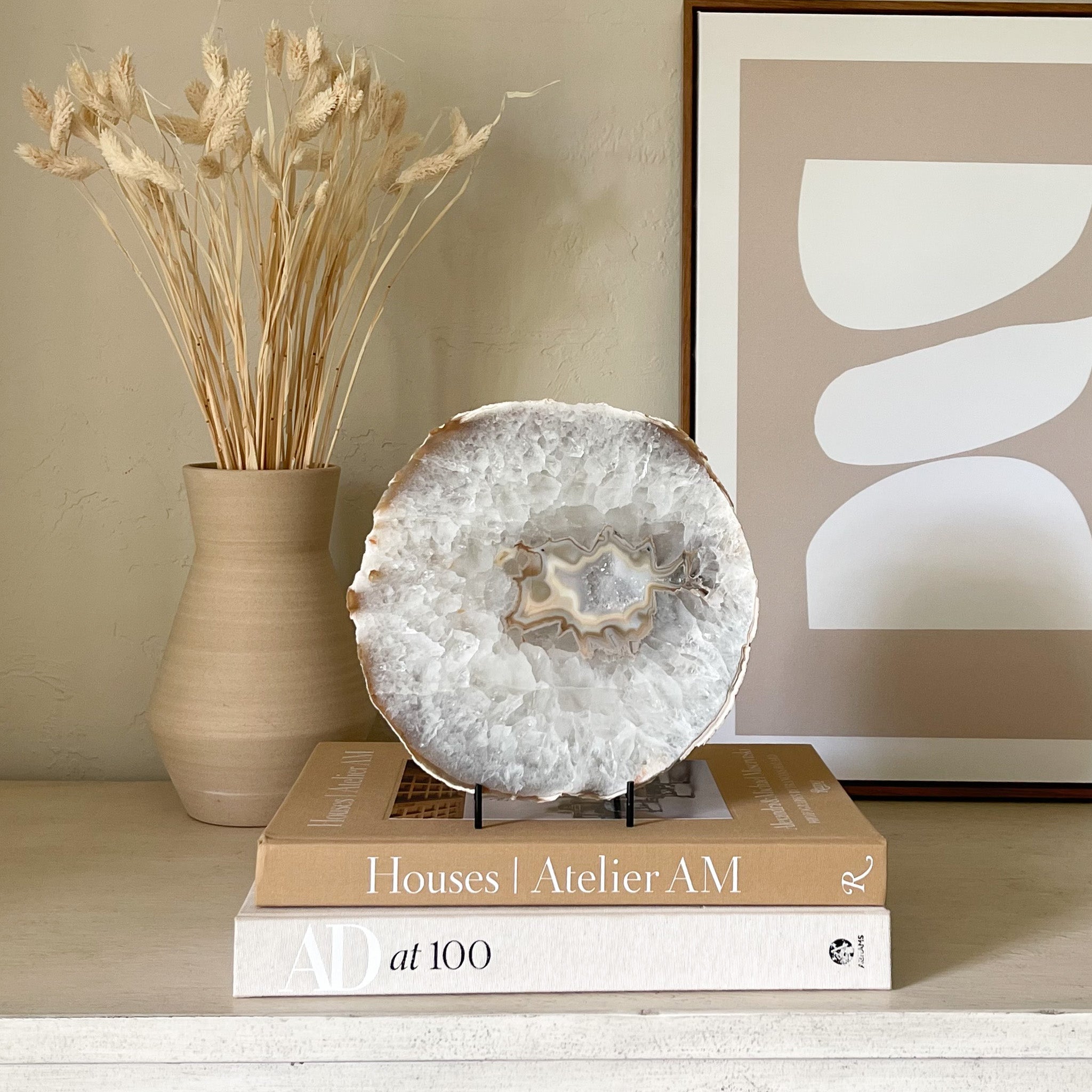 Large White Agate Druzy Slice, Neutral Home Accessories