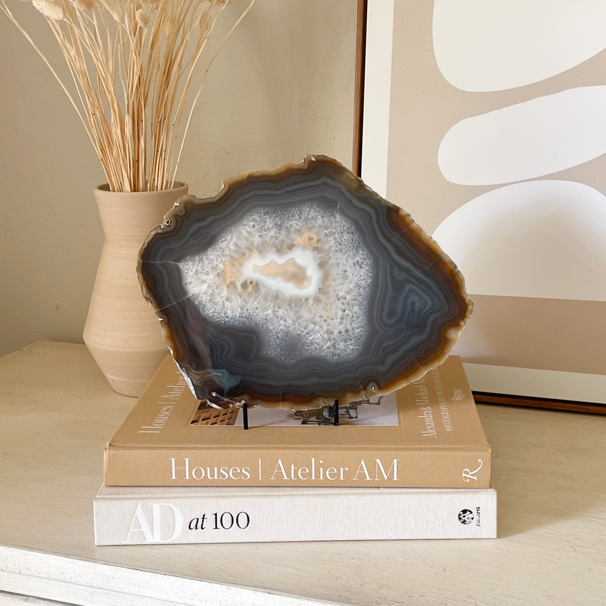 Large Blue Agate Platter on Stand, Agate Decorative Accents