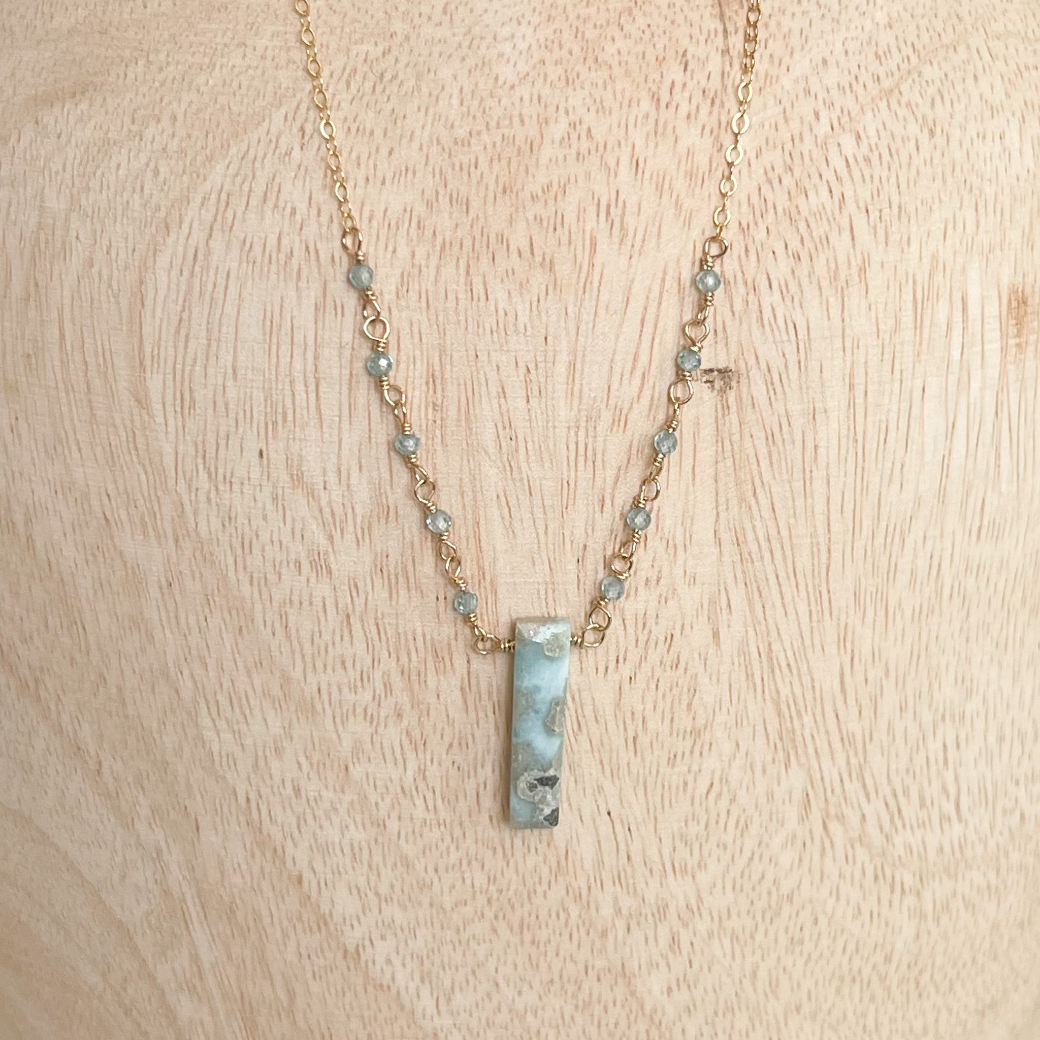 blue gemstone pendant necklace, larimer jewelry