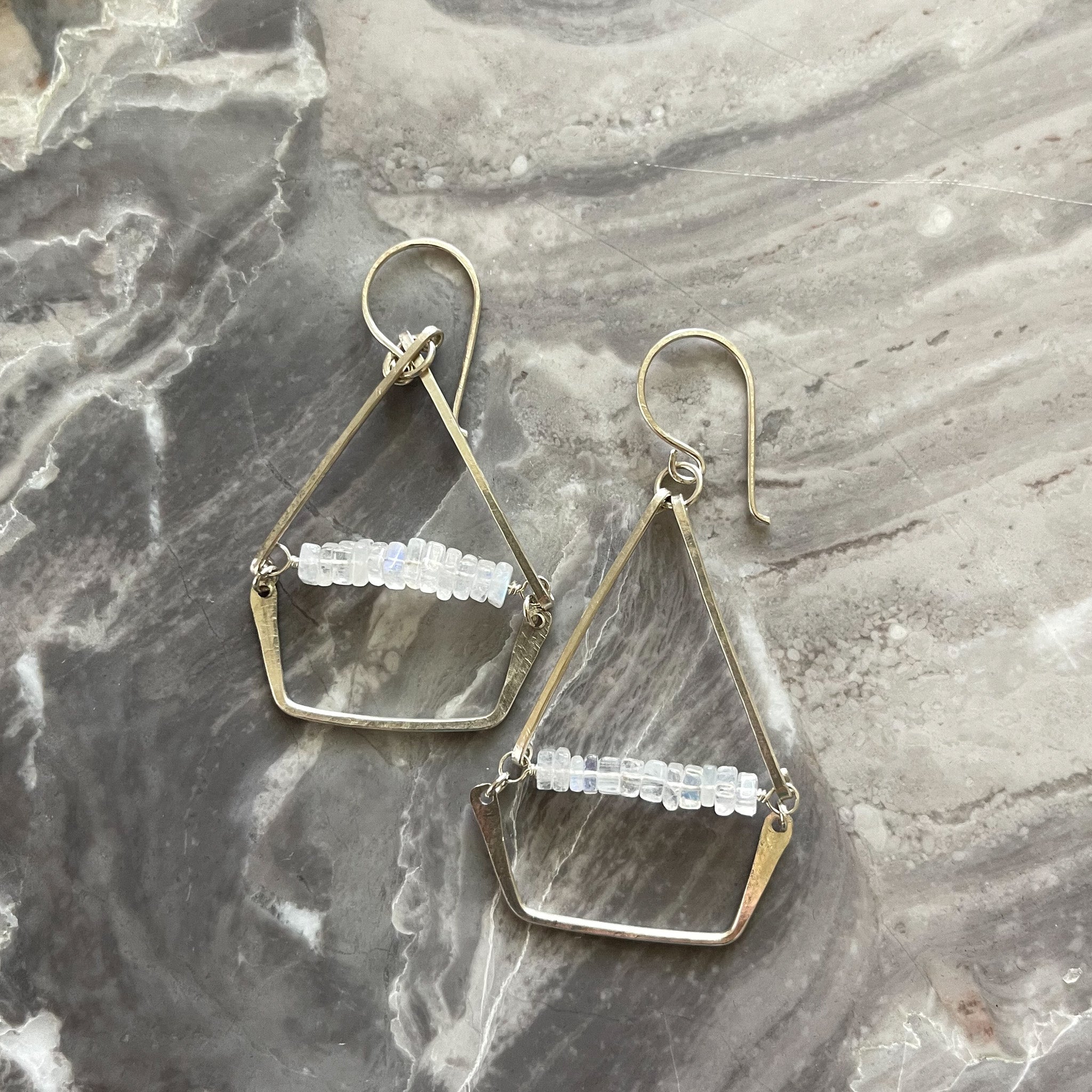 Silver Moonstone Dangle Earrings, Moonstone Crystal Earrings