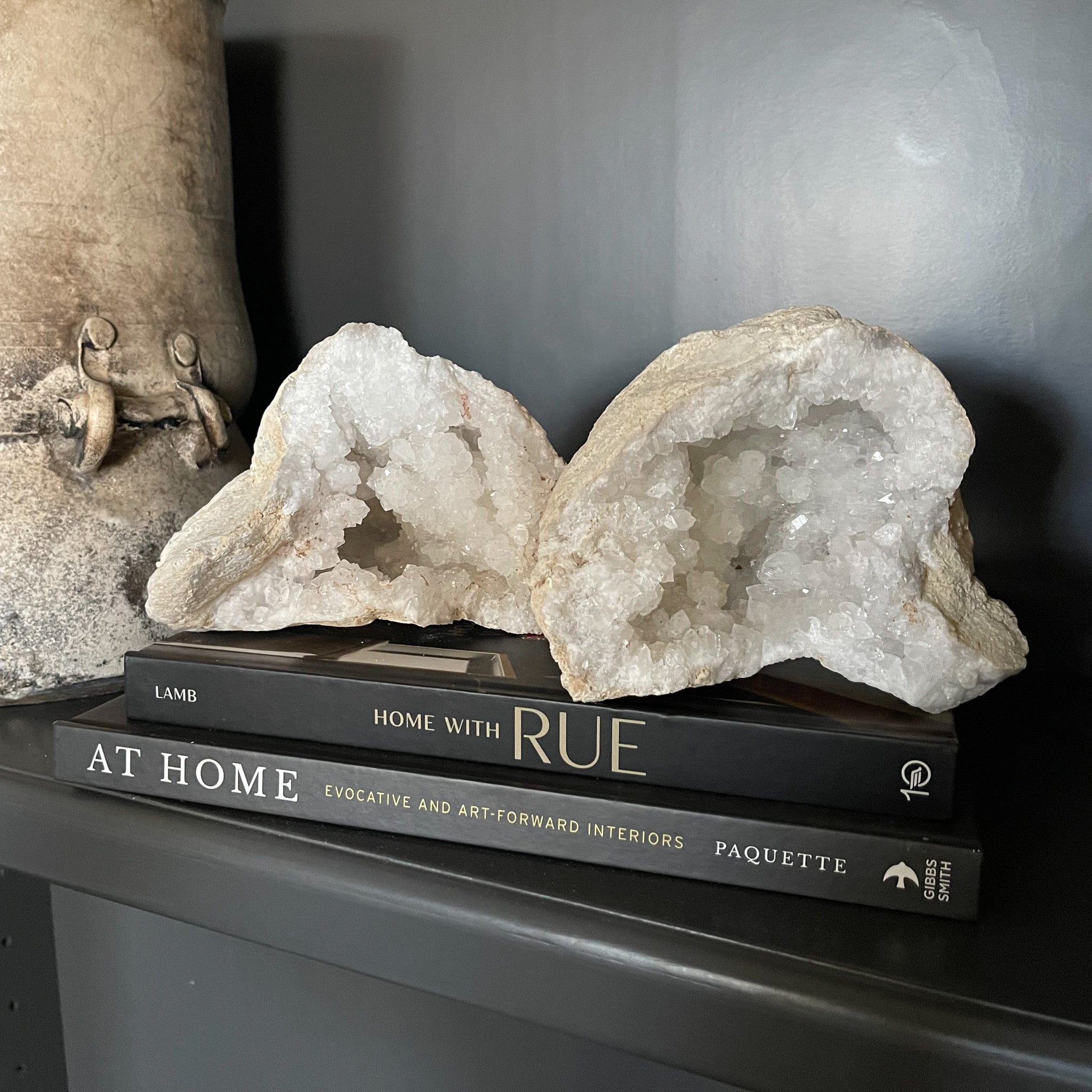 MoroQuartz Geode Pair, Modern Bookshelf Decor, Natural Bookshelf Decor
