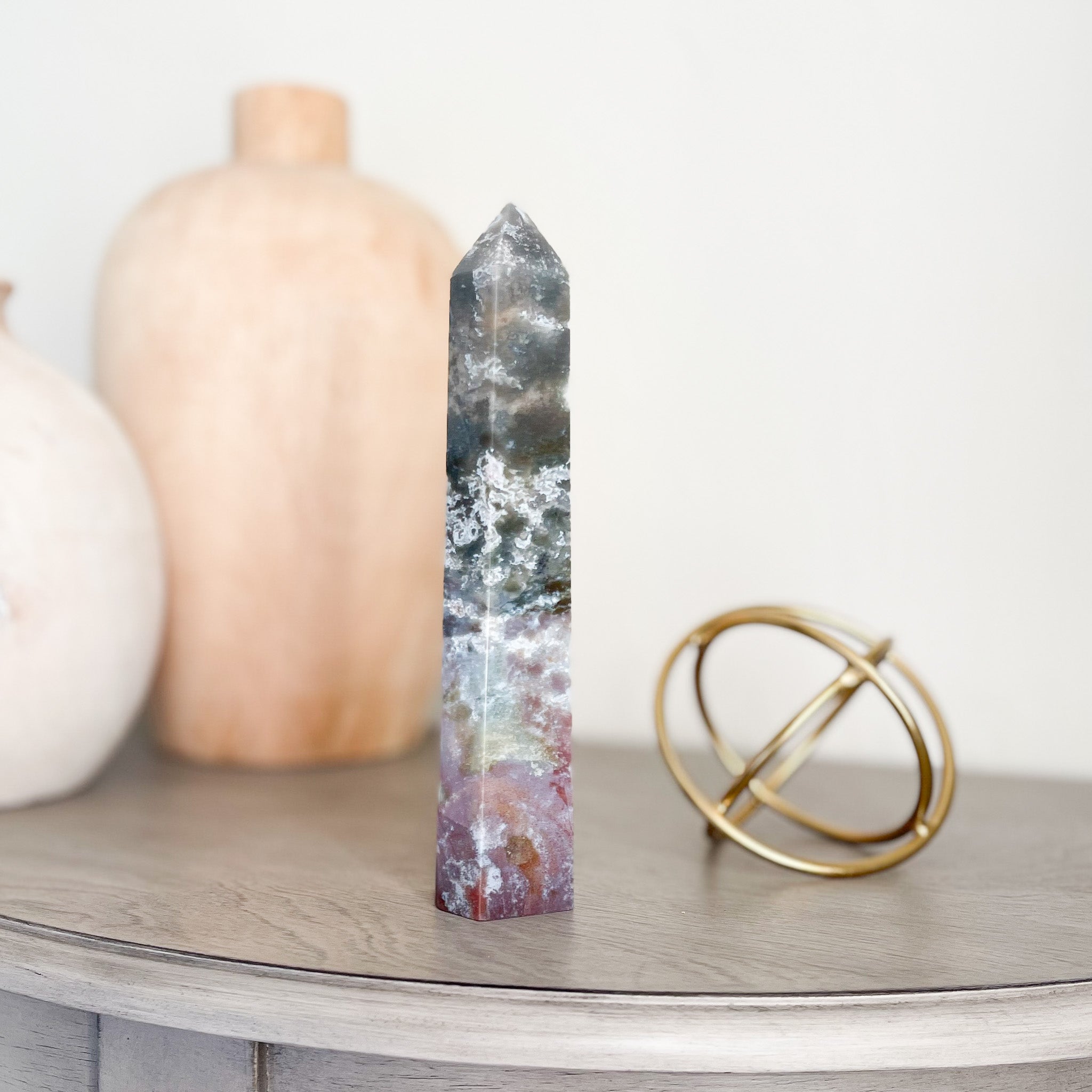 moss agate tower, meditation crystal