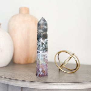 moss agate tower, meditation crystal