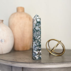 natural moss agate crystal tower