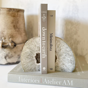 white and grey agate geode bookend pair, brazilian agate bookends