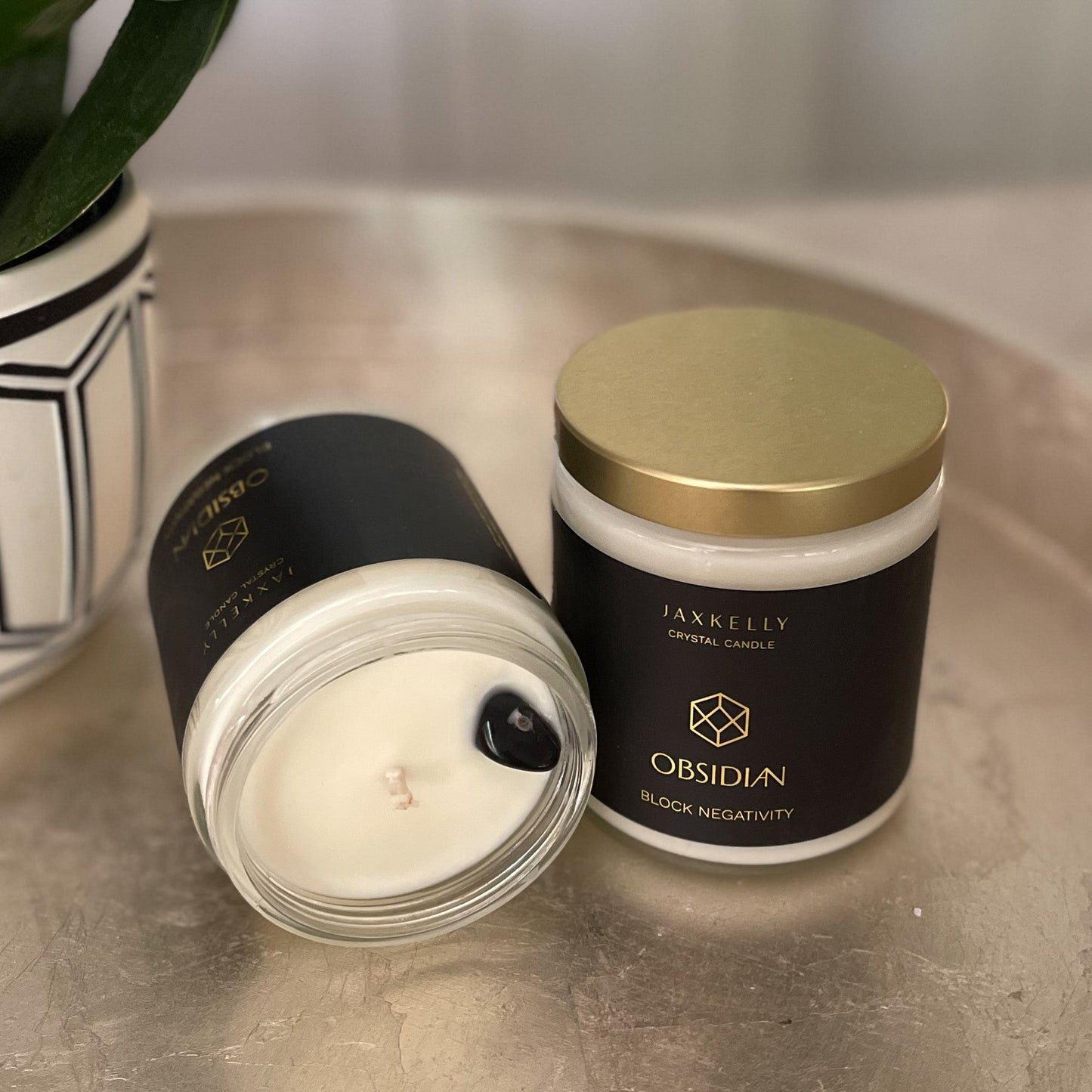 Obisdian Crystal Candle, Healing Crystal, Hand Poured Candle