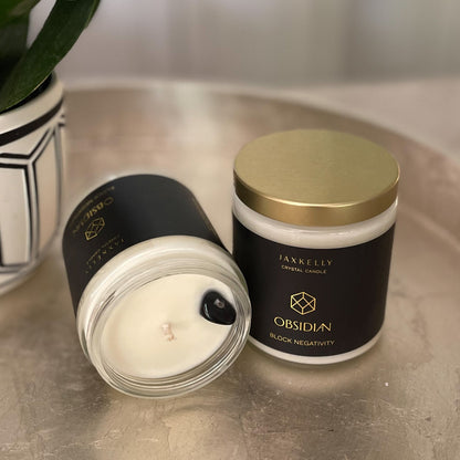 Obisdian Crystal Candle, Healing Crystal, Hand Poured Candle