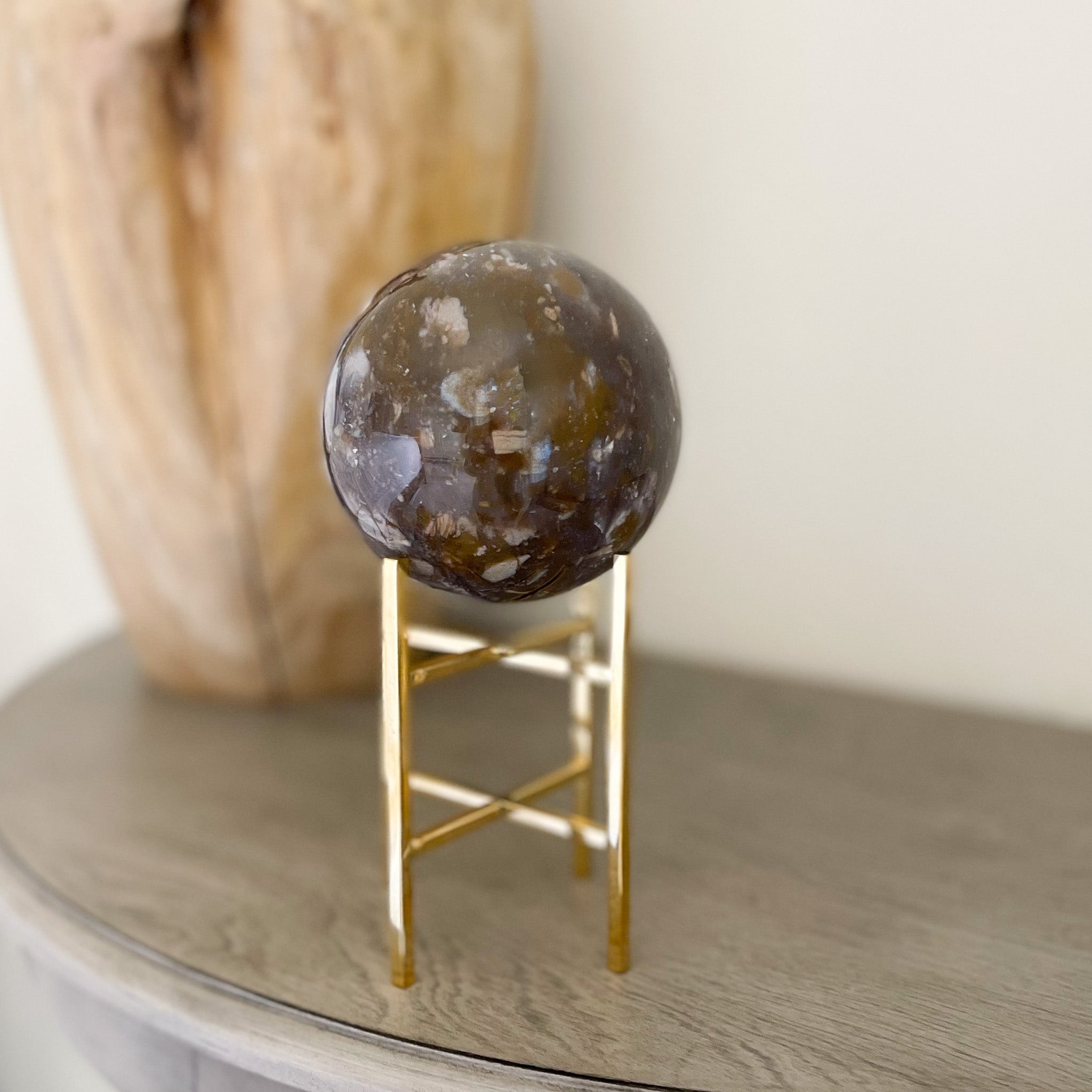 madagascar ocean jasper sphere on gold stand