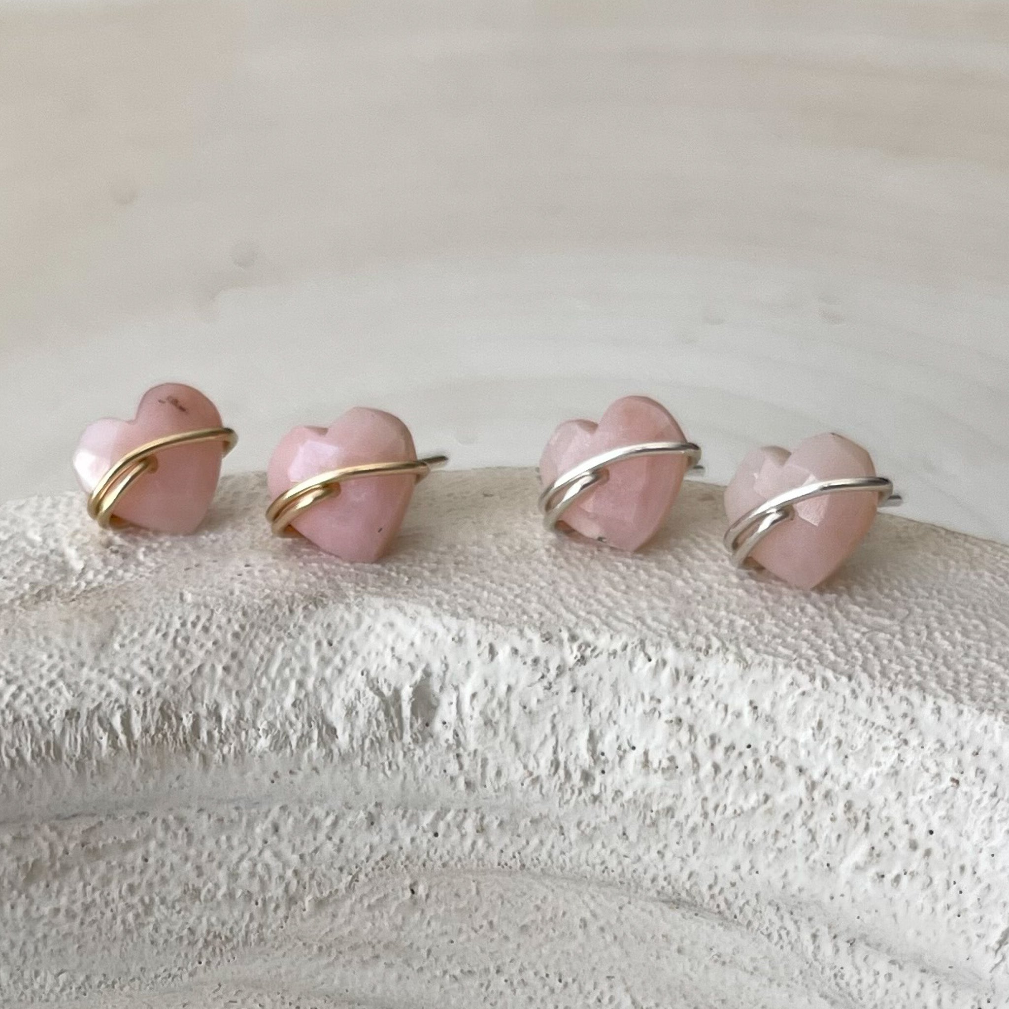 Pink Gemstone Heart Earrings, Peruvian Opal Earrings, Pink Crystal Earrings