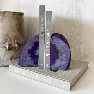 purple agate geode bookend pair, natural office decor