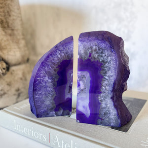 large purple agate crystal bookend pair