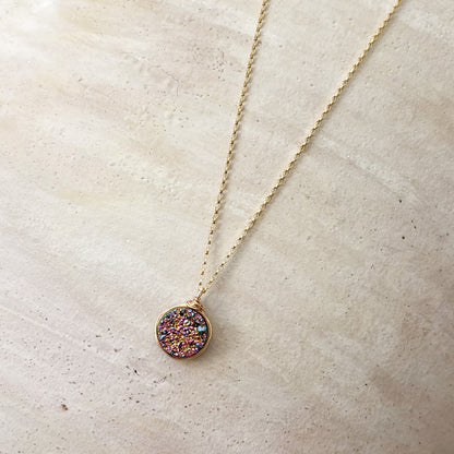 Rainbow Quartz Druzy Bezel Pendant Necklace