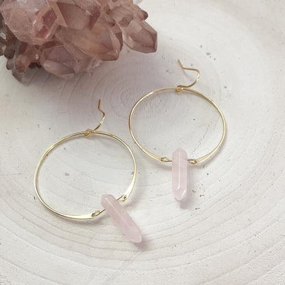 Pink Crystal Earrings, Rose Quartz Crystal Jewelry