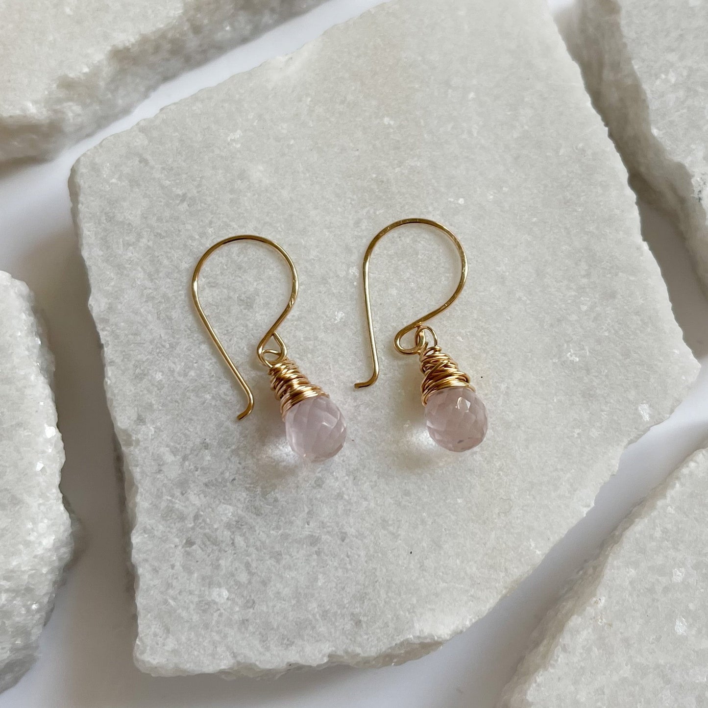 Pink rose quartz stone drop earrings