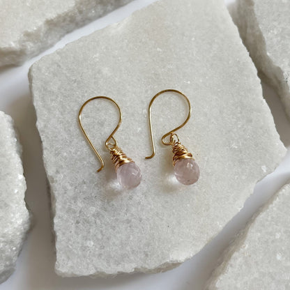 Pink rose quartz stone drop earrings