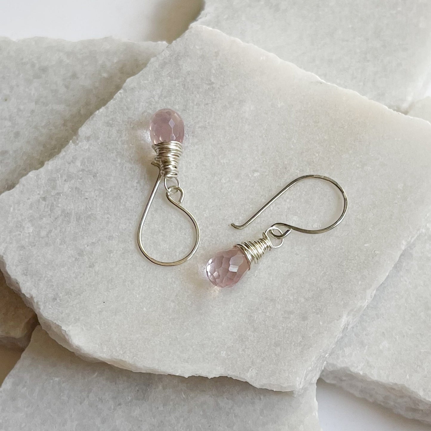 Rose quartz gemstone dangle earrings