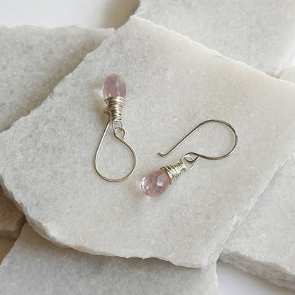 Rose quartz gemstone dangle earrings