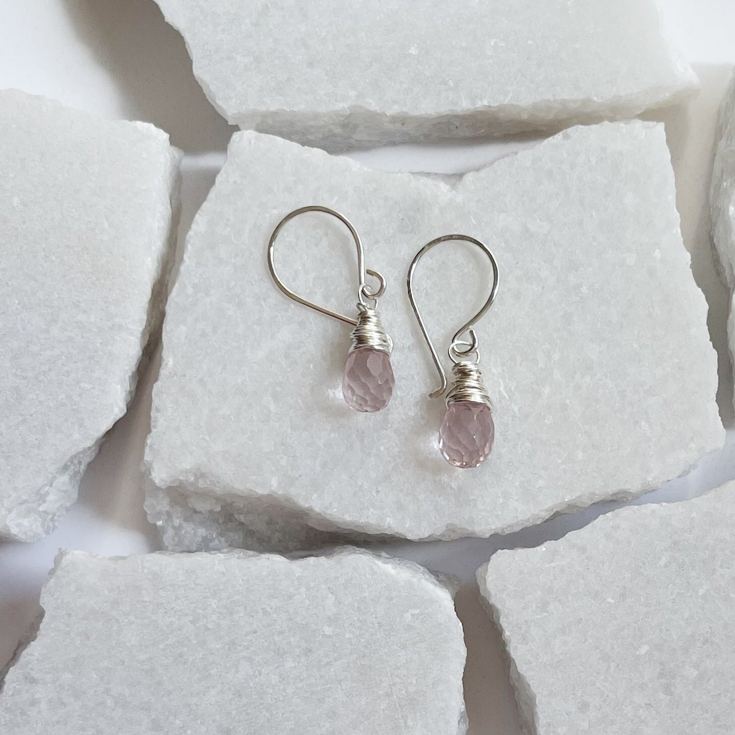 Natural rose quartz drop earrings