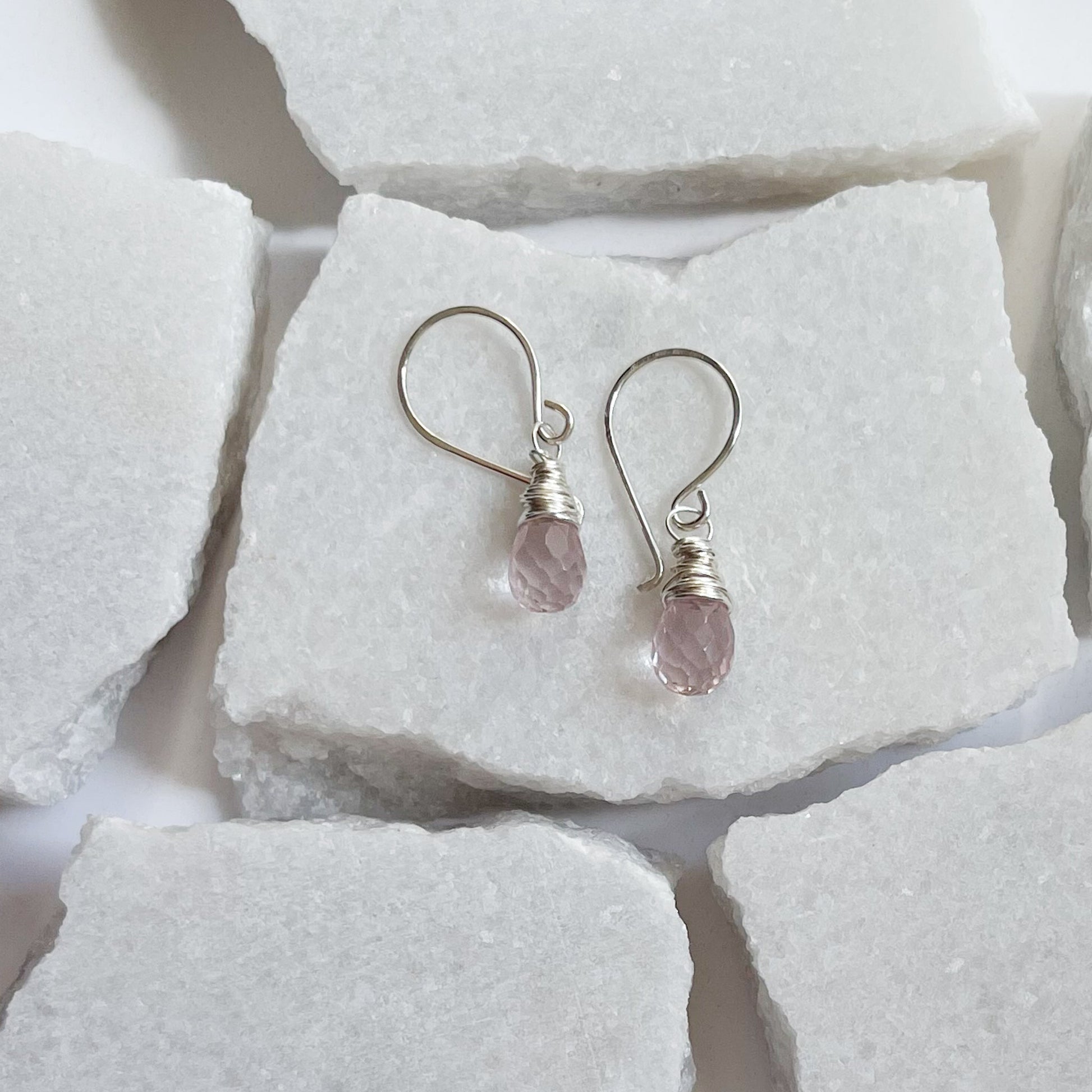 Natural rose quartz drop earrings