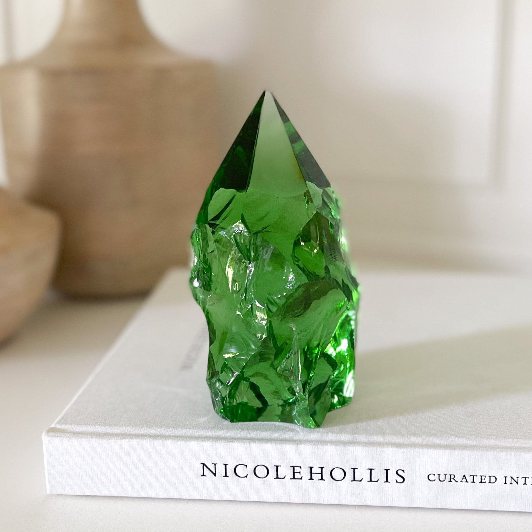 Rustic Emeral Green Glass Point, Green Glass Decor