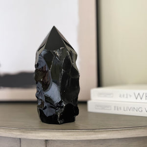 rustic obsidian point, black obsidian crystal