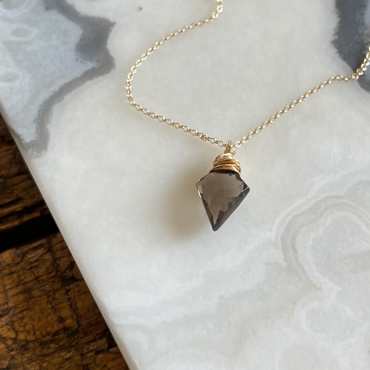 Gold smoky quartz arrow necklace