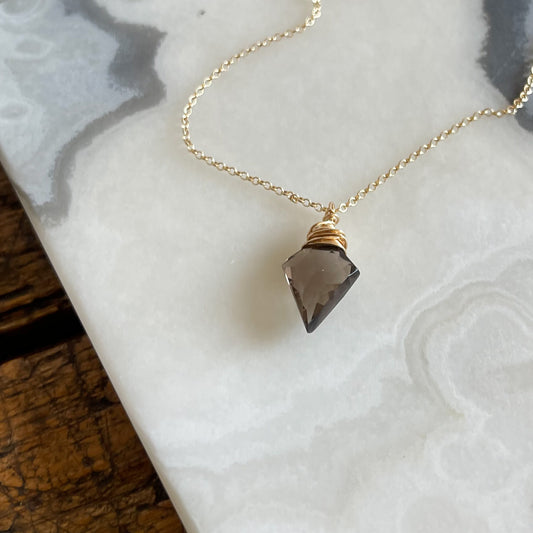 Gold smoky quartz arrow necklace