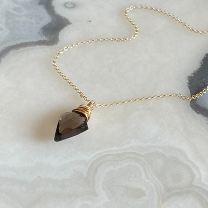 Natural smoky quartz crystal arrow necklace