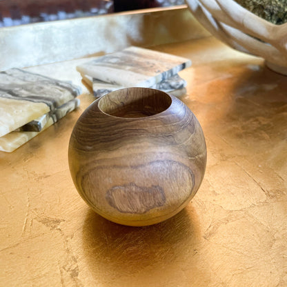 Teak Wood Ball Tealight Candle Holder - Rare Earth Mercantile