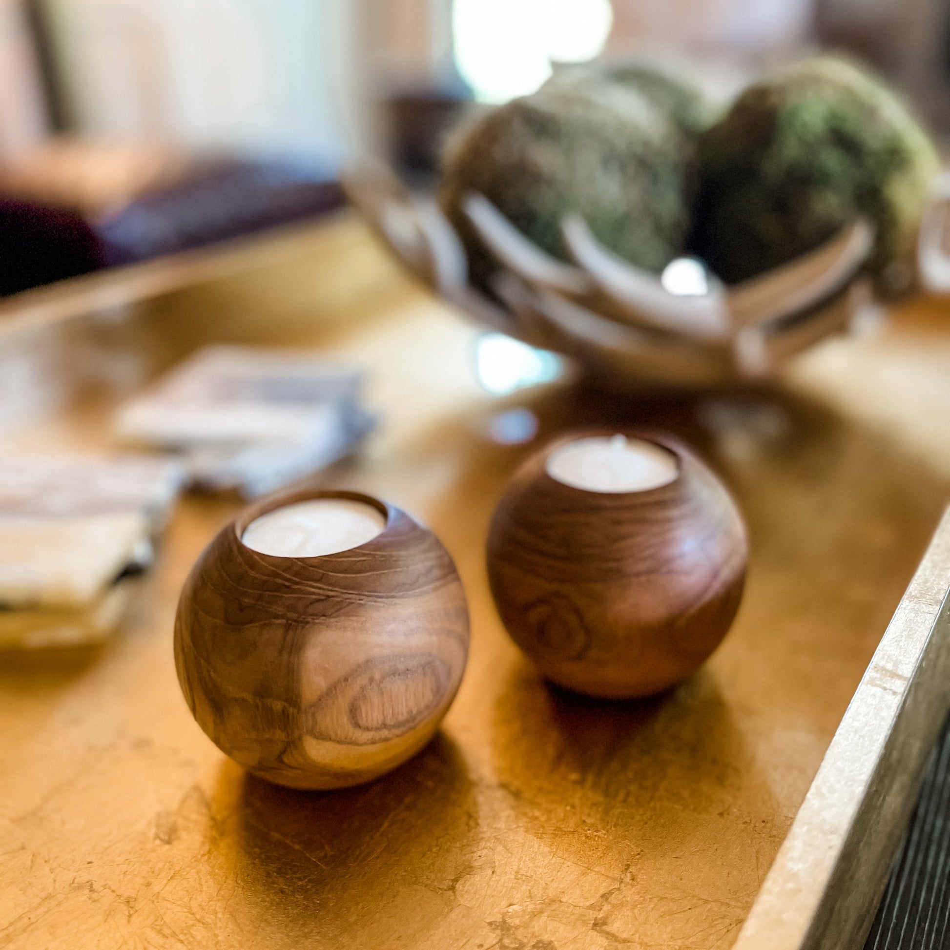 Teak Wood Ball Tealight Candle Holder - Rare Earth Mercantile