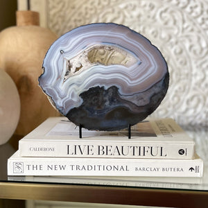 Blue Agate Druzy Slice on Stand, Home Decor OKC, Oklahoma Home Accessories