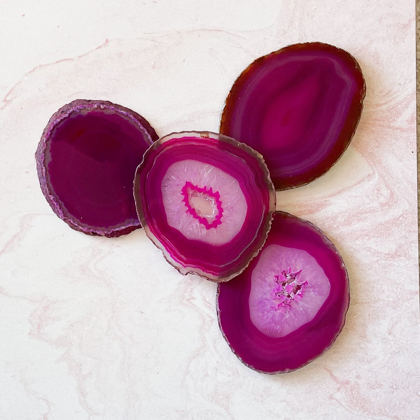 vibrant pink agate coasters