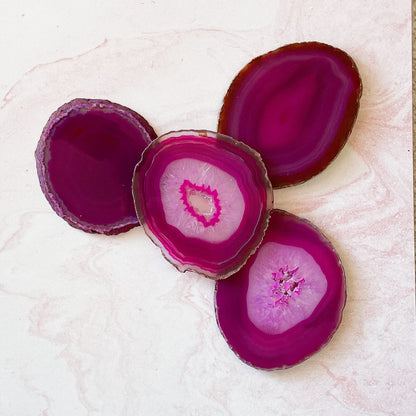 vibrant pink agate coasters
