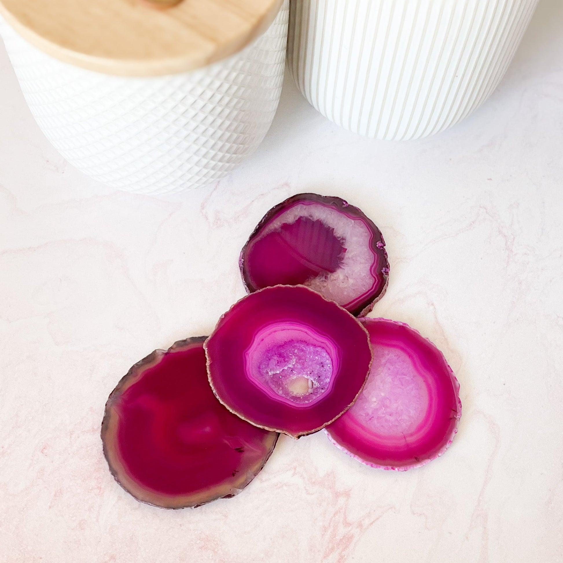 pink agate coaster set