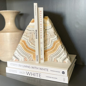 mexican zebra calcite bookend pair, natural stone bookends